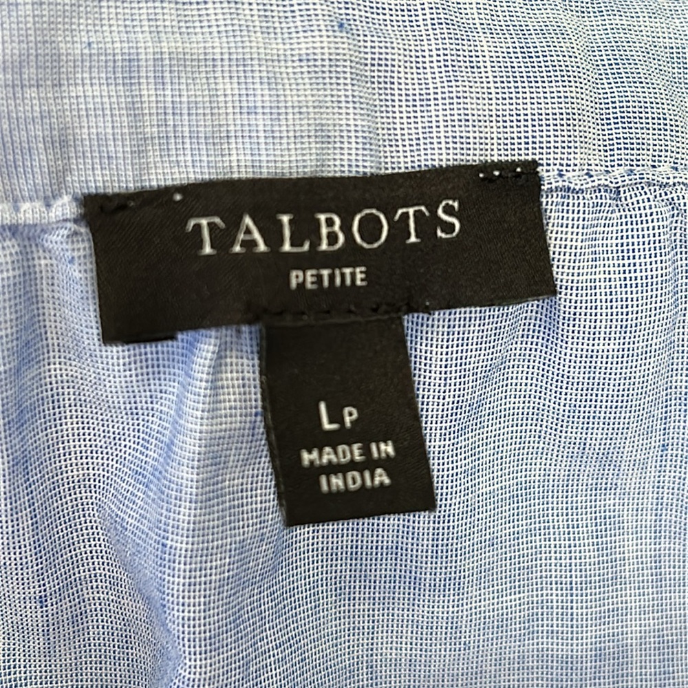 Talbots Light Blue Eyelet Embroidered 100% Cotton Peasant Blouse Top Size LP - Picture 5 of 10
